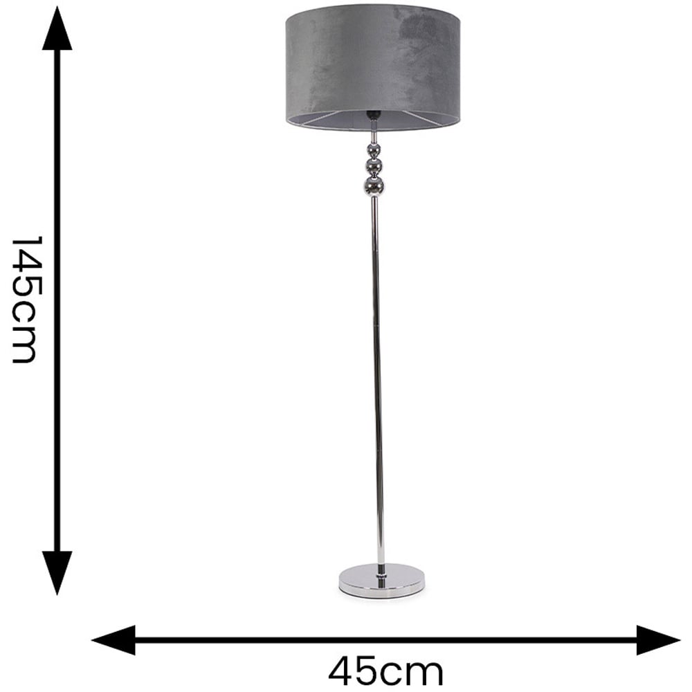 ValueLights Marissa Reni Grey Velvet Shade and Chrome Ball LED Floor Lamp Image 5