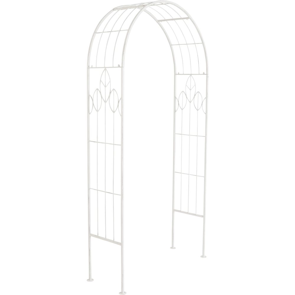 Charles Bentley 6.9 x 1.2 x 3.4ft Antique White Rustic Metal Leaf Pattern Garden Arch Image 2