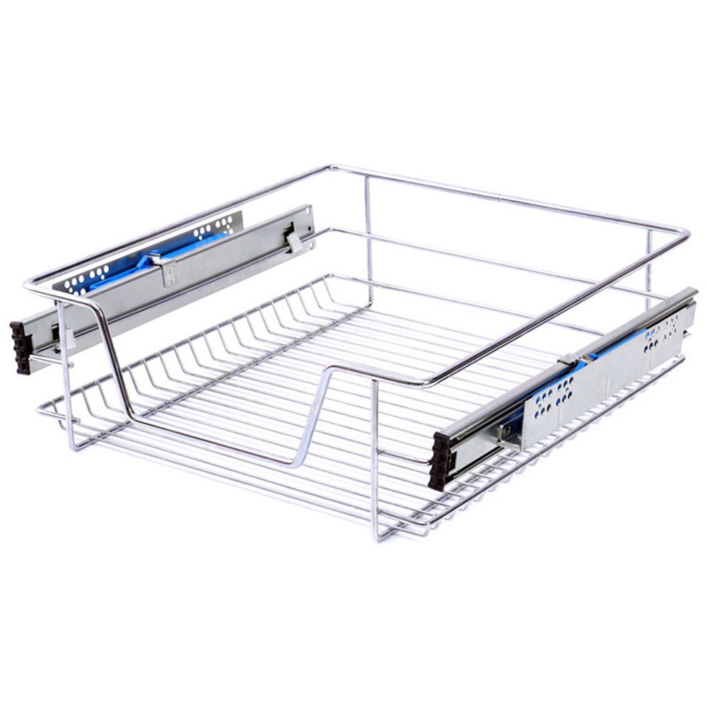 Living and Home Silver Metal Sliding Kitchen Cabinet Pull Out Basket Image 1
