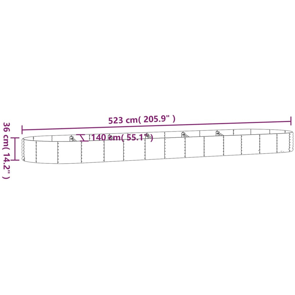 vidaXL Silver Galvanised Steel Raised Garden Bed 36 x 140 x 523cm Image 5