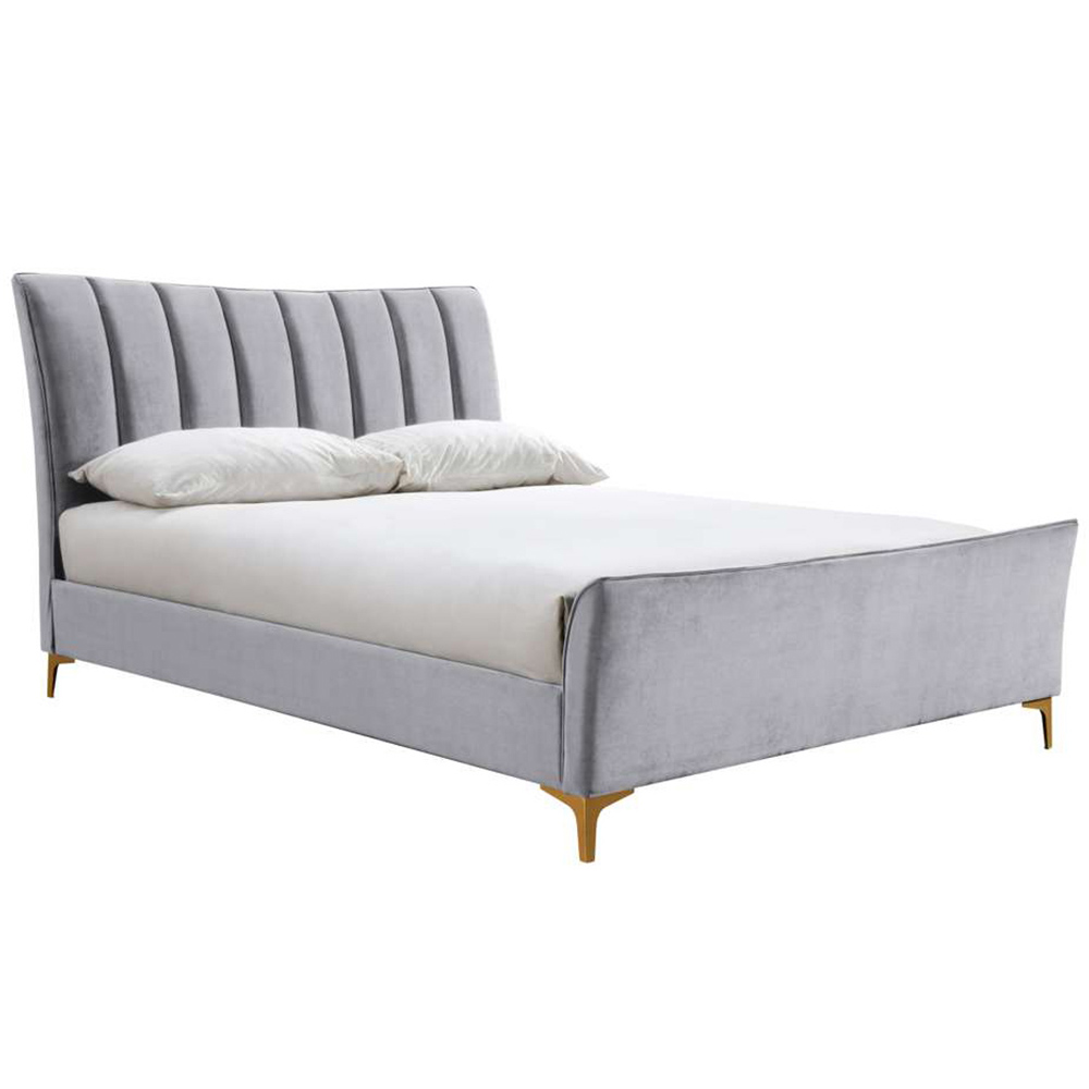 Clover Double Grey Velvet Bed Image 3