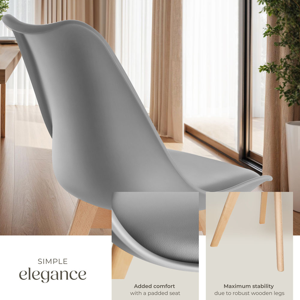 tectake Frederikke Set of 2 Grey Padded Dining Chair with Wooden Legs Image 8