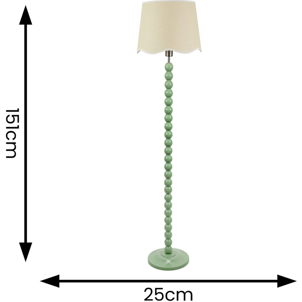 ValueLights Bobbins Linen Scallop White Trim Shade Sage Green LED Floor Lamp Image 6