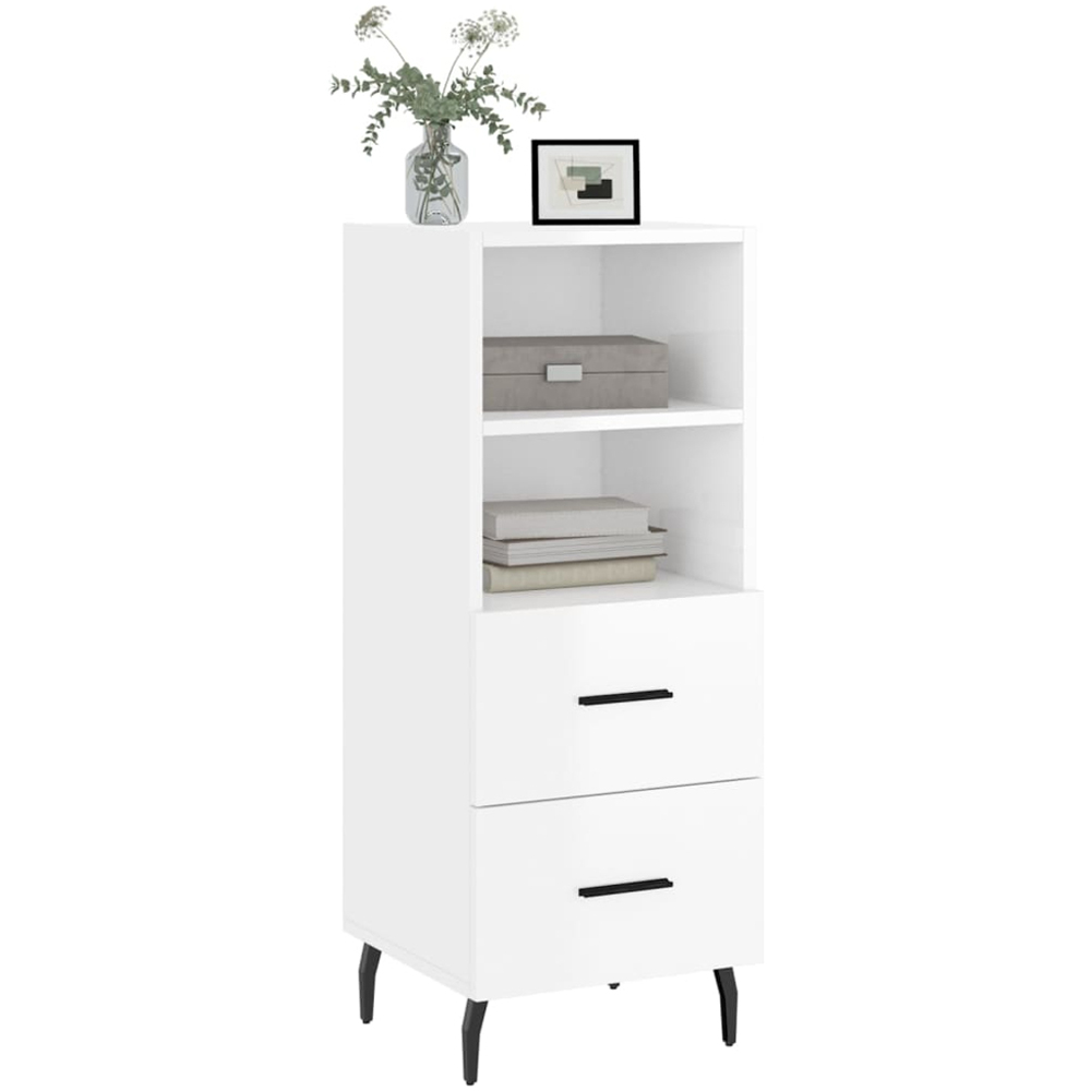 vidaXL 2 Drawer 2 Shelf High Gloss White Sideboard Image 3