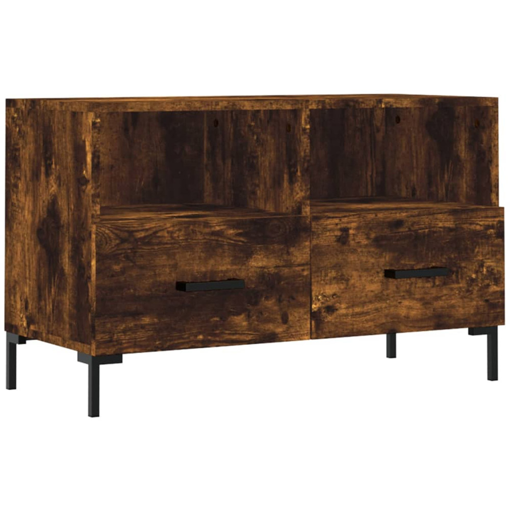 vidaXL 2 Drawer 2 Open Smoked Oak TV Cabinet with Metal Legs Image 2