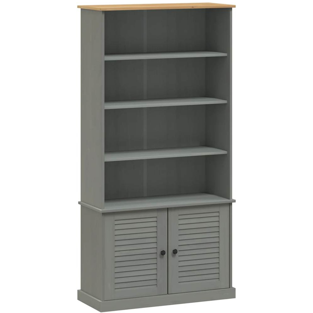 vidaXL Vigo 2 Door 4 Shelf Grey Solid Pine Wood Bookcase Image 2