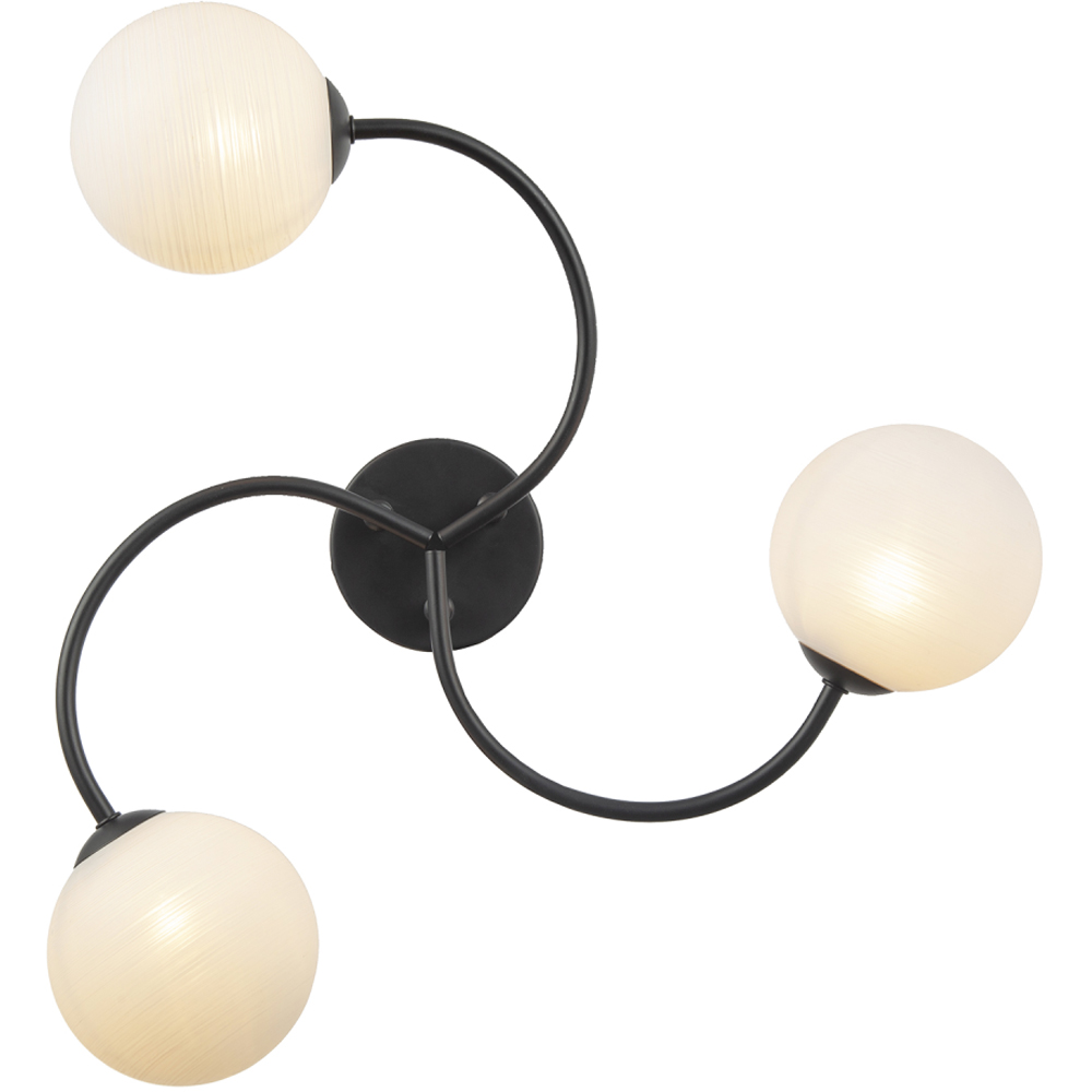 Happy Homewares 3 Arm Matte Black Ceiling Light with Opal Swirl Glass Spherical Shades Image 5