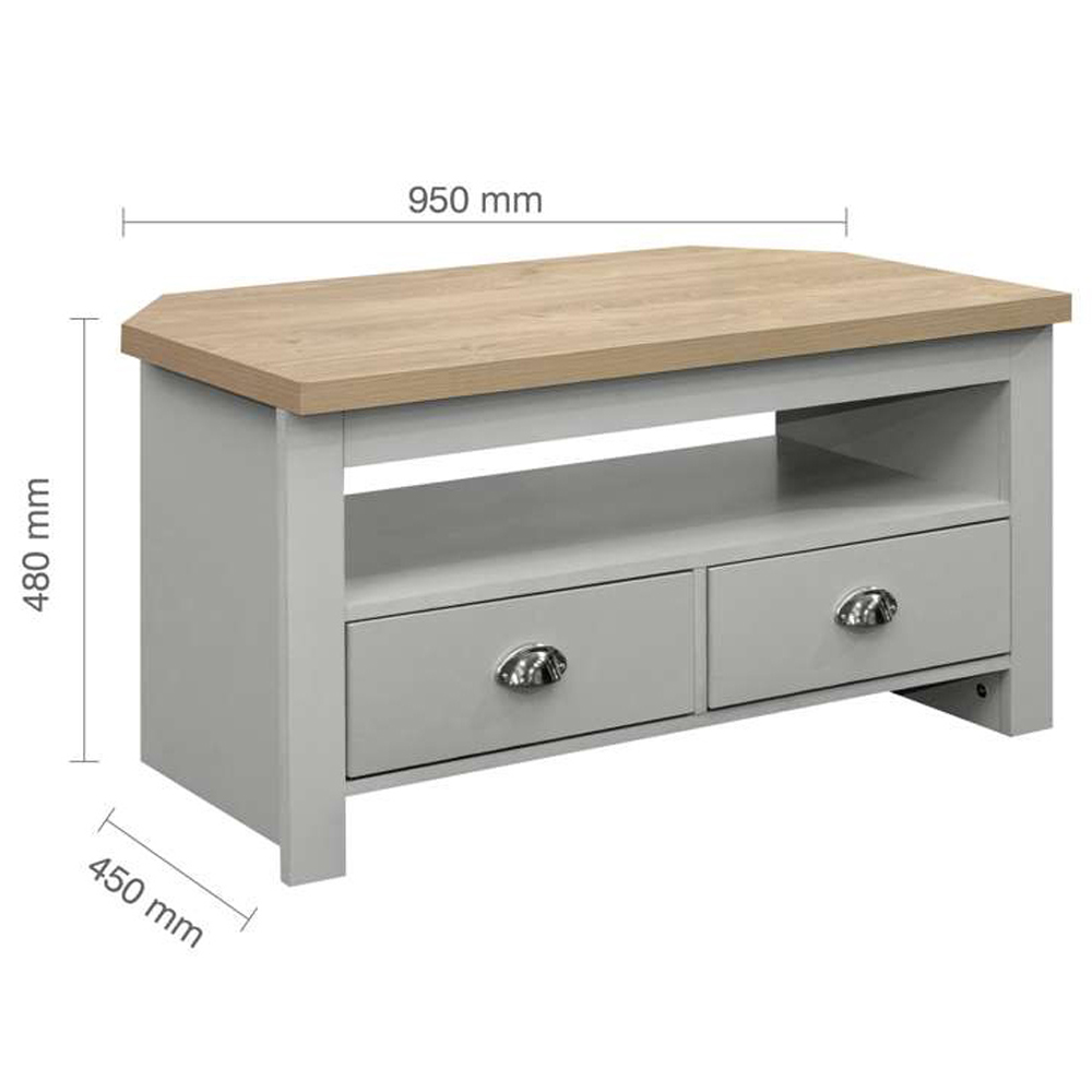 Highgate 2 Drawer Grey and Oak Corner TV Unit Image 8
