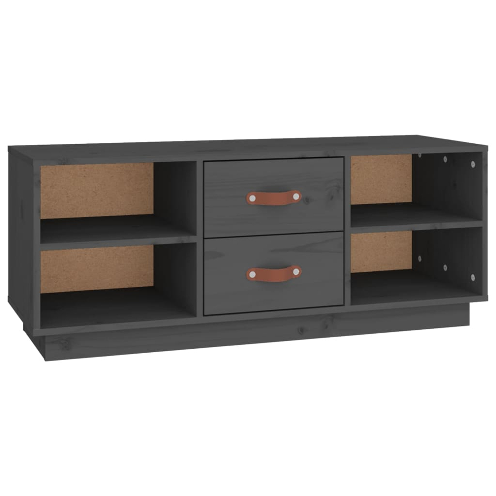 vidaXL 2 Drawer 4 Shelf Grey Solid Pine Wood TV Cabinet Image 2