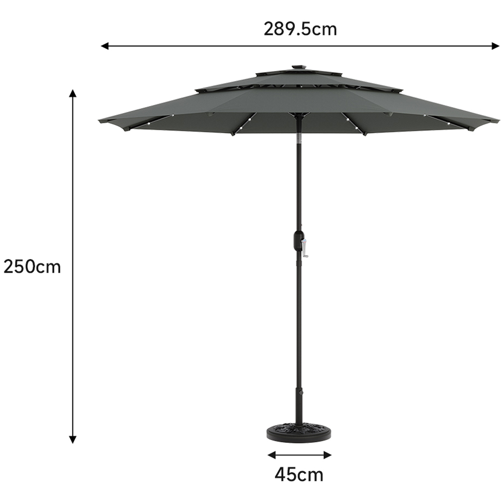 Living and Home 3 Tier Dark Grey Solar LED Crank and Tilt Parasol with Rose Cement Base 3m Image 9