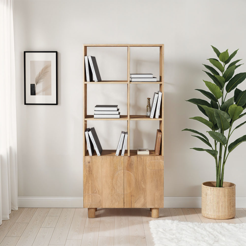 IH Design Ajmer 2 Door 6 Shelf Solid Wood Bookcase Image 6