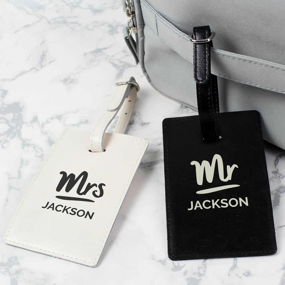 Personalised Memento Personalised Mr and Mrs Black and Cream Luggage Tag Set Image 3