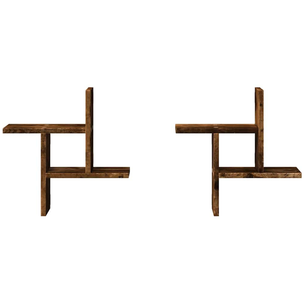 vidaXL Set of 2 3 Shelf Smoked Oak Floating Wall Shelf Image 4