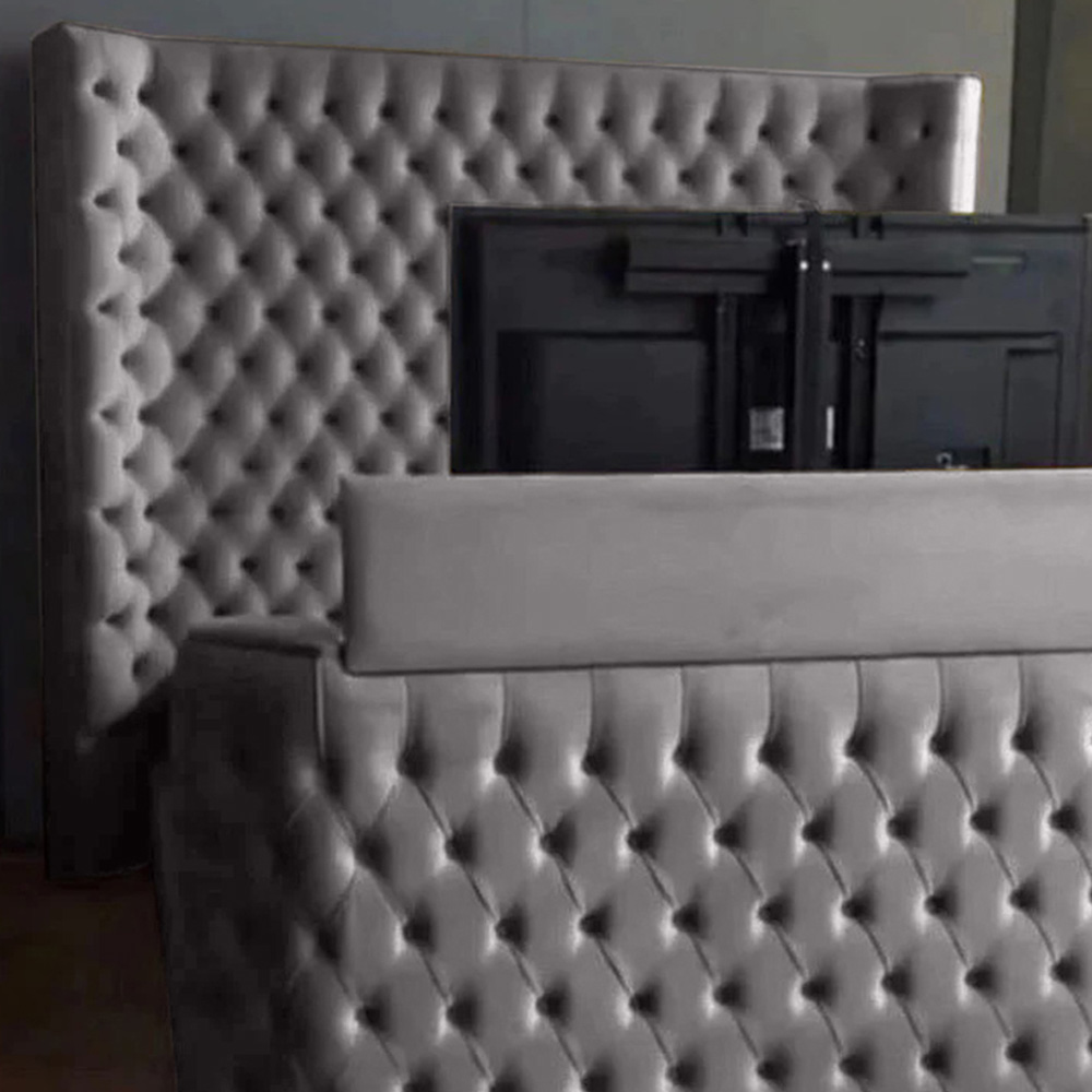 Eleganza Home Elisa Double Silver Plush Velvet TV Bed Frame with Curved Headboard Image 2