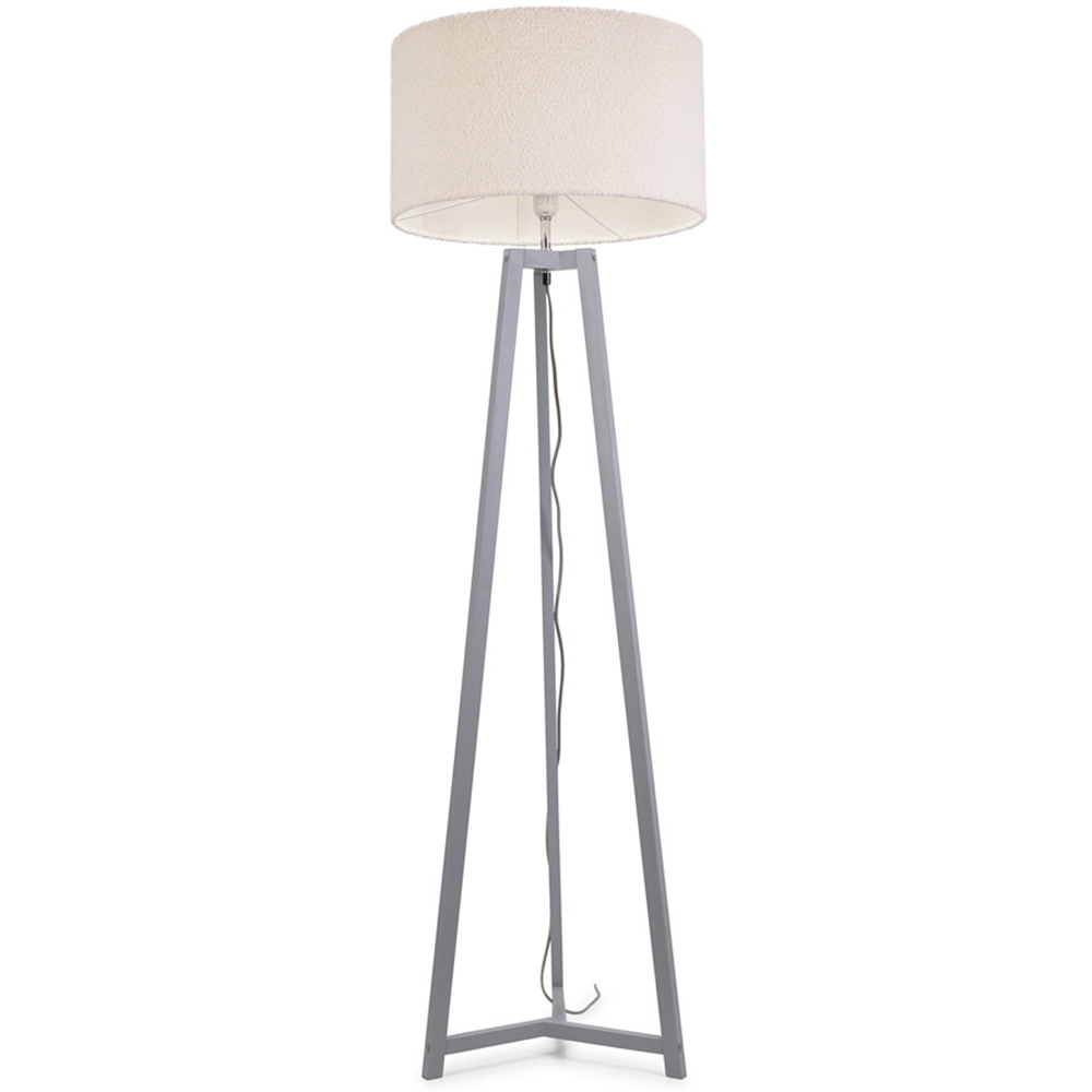 ValueLights Lottie Cream Boucle Drum Shade Grey Wood Tripod LED Floor Lamp Image 1
