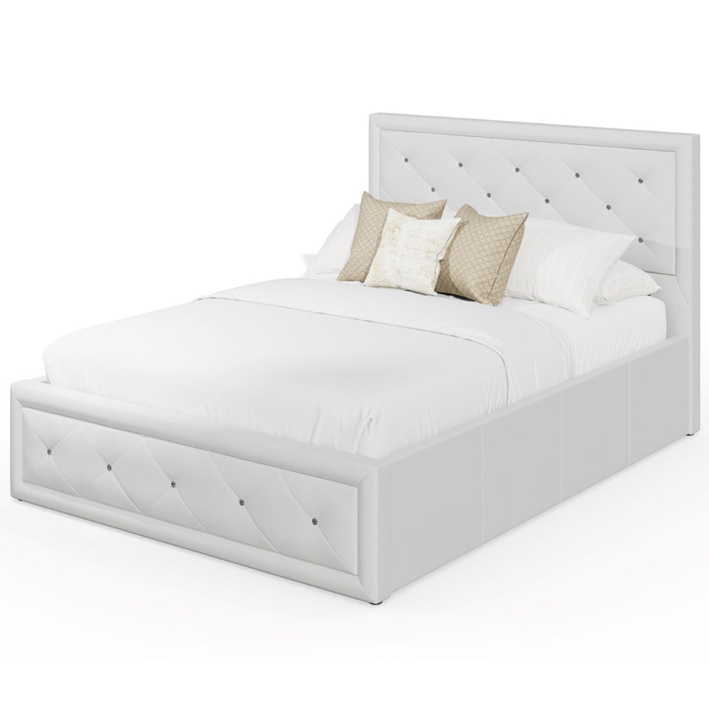 GFW Hollywood King Size White Gas End Lift Ottoman Bed with Buttoned Headboard Image 4