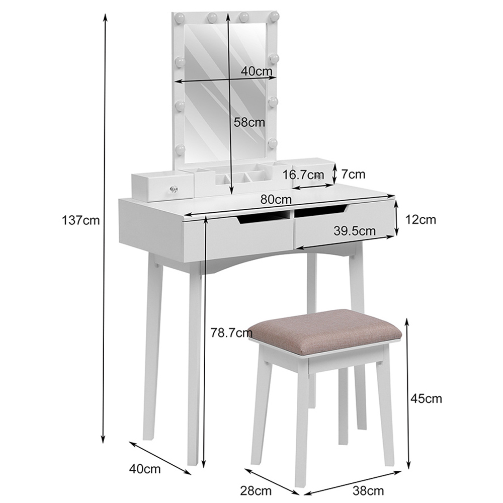 Living and Home 4 Drawer White Vanity Dressing Table Set with LED Mirror Image 9