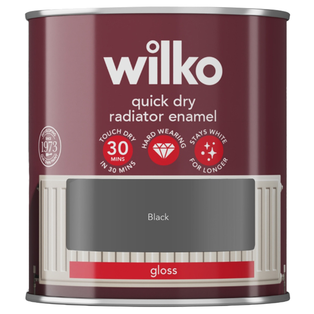 Wilko Quick Dry Black Gloss Radiator Enamel 250ml Image 2