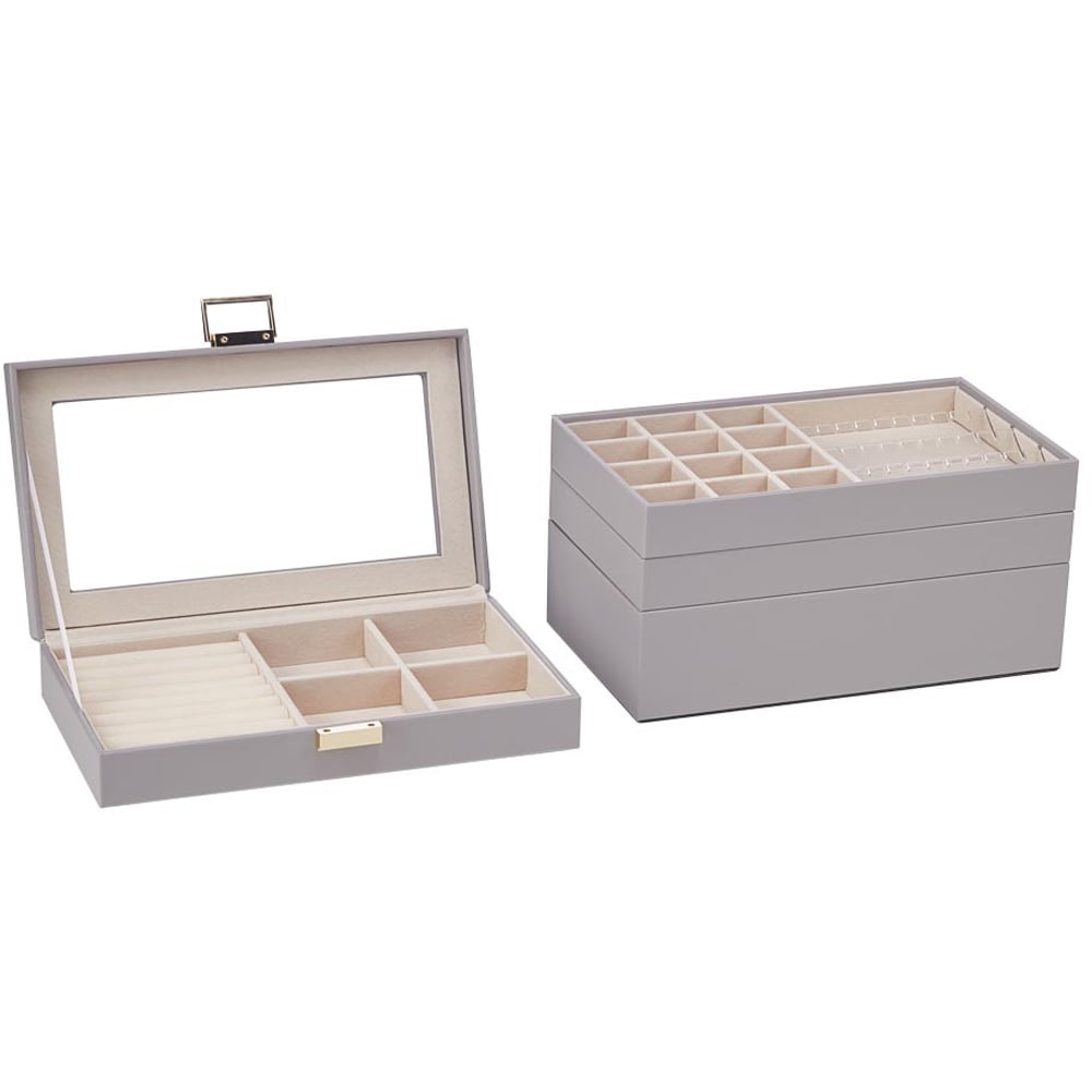 H&O Direct 4 Tier Grey Jewellery Storage Box with Transparent Lid Image 3