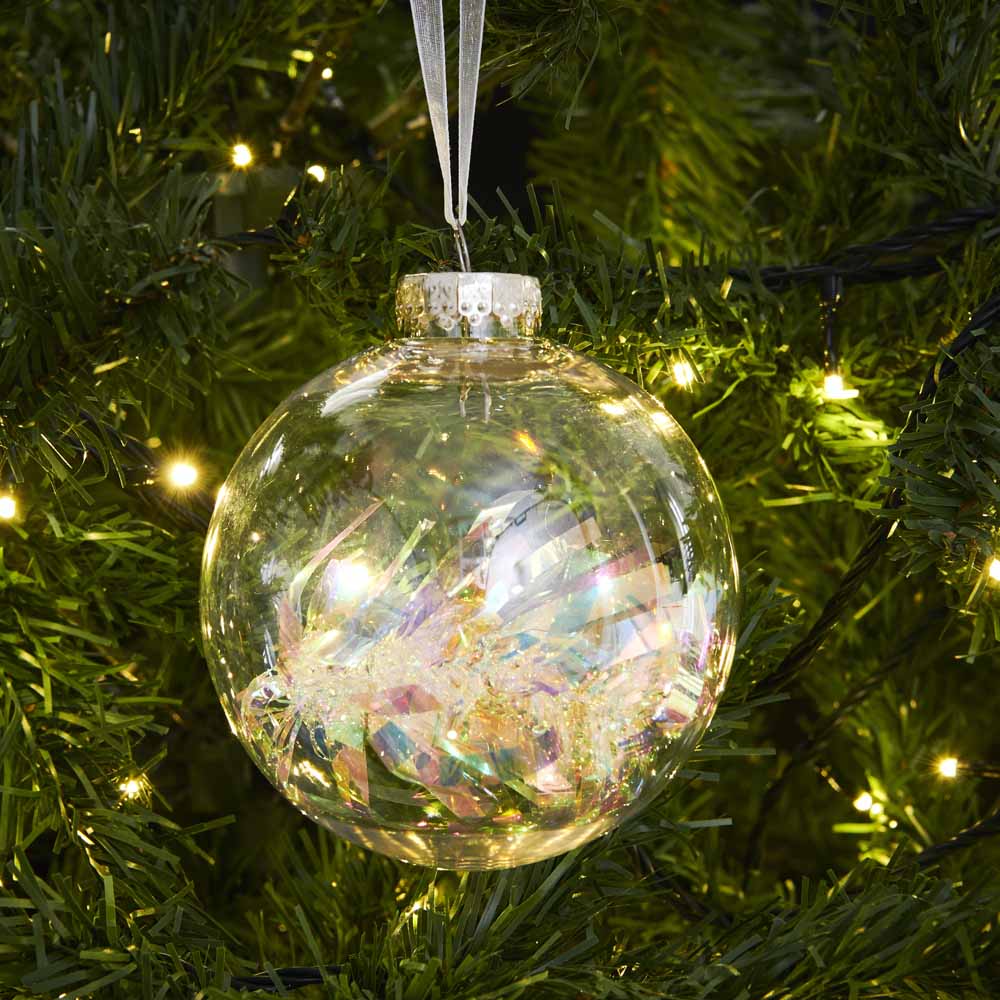 Wilko Glitters Encapsulated Tinsel Christmas Baubles 10cm 6 Pack Image 3