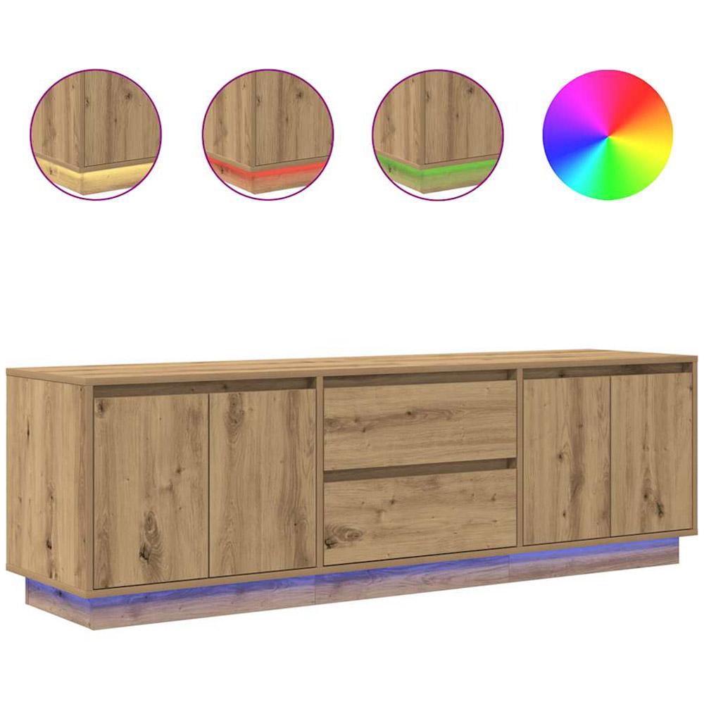vidaXL 4 Door 2 Drawer Artisan Oak TV Cabinet with LED Light Image 2