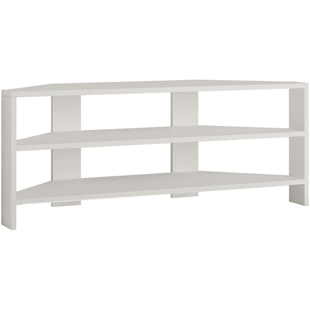 Decortie Thales 2 Shelf White Modern Corner TV Unit Image 2