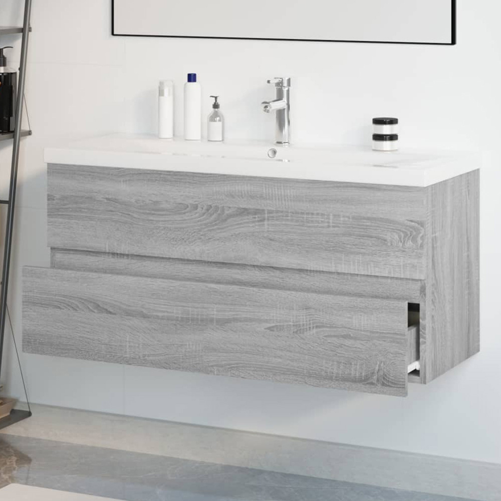 vidaXL 2 Drawer Grey Washbasin Cabinet with Built-In Sink Image 1