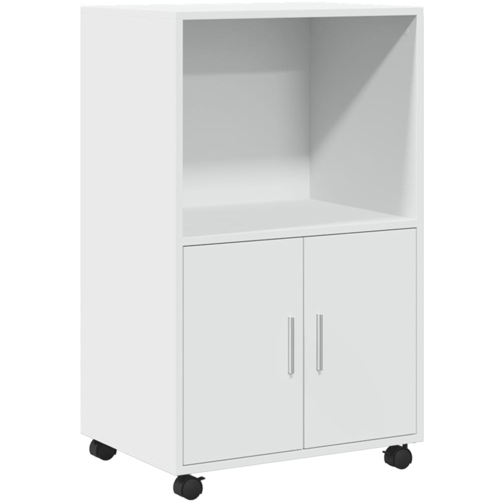 vidaXL 2 Door Single Shelf White Rolling Storage Cabinet Image 2