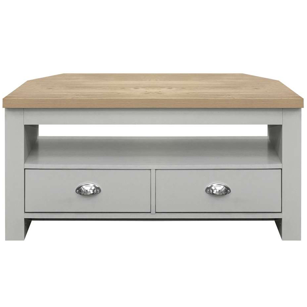 Highgate 2 Drawer Grey and Oak Corner TV Unit Image 3