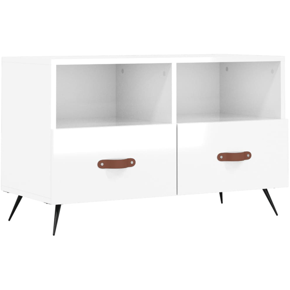 vidaXL 2 Drawer 2 Shelf High Gloss White TV Cabinet Image 2