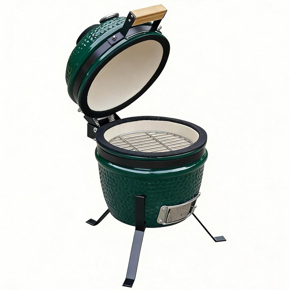 Alivio Kamado Green Portable Ceramic 13 inch Mini BBQ Grill Smoker Egg with Stand Image 3