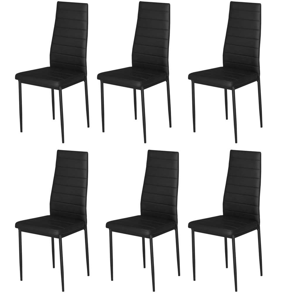 Living and Home Set of 6 Black Faux Leather Armless High Back Dining Chairs Image 4