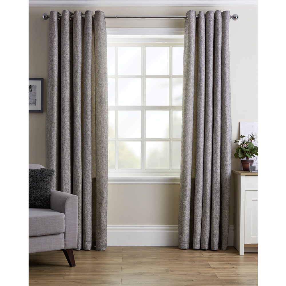 Wilko Charcoal Basketweave Lined Eyelet Curtains 167 W x 137cm D Image 1