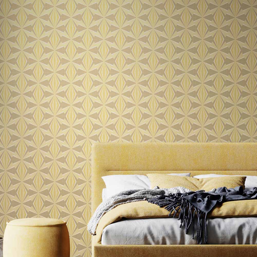 Hoopla Walls Sunray Diamond Grey and Yellow Non Woven Wallpaper Image 2