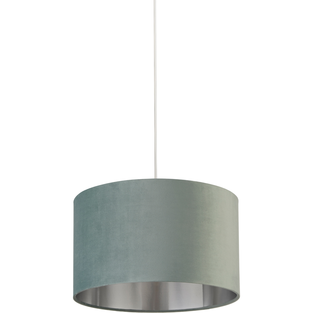 Lighting Collection Sage Green Silver Inner Velvet Drum Shade 40cm Image 1