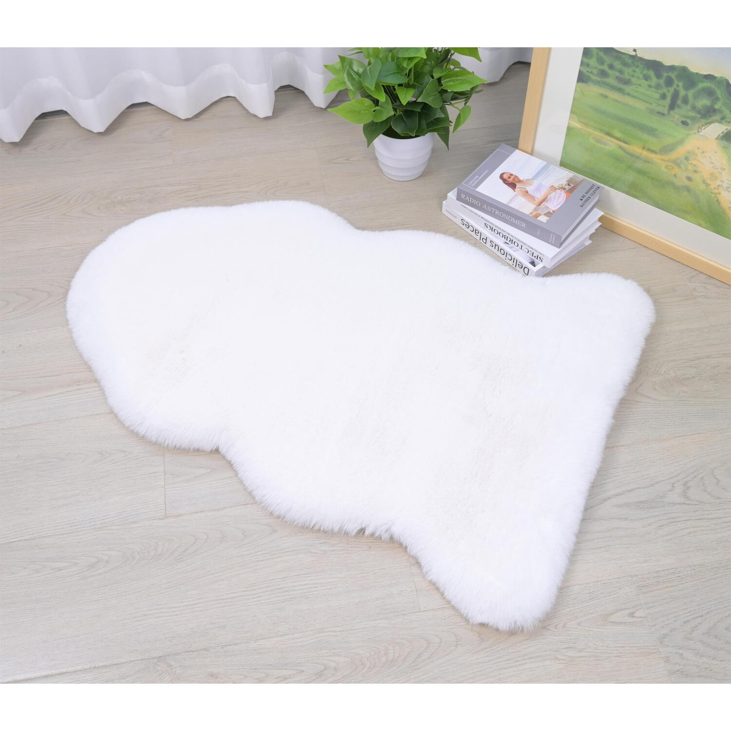 White Faux Rabbit Fur Rug 90 x 60cm Image 2