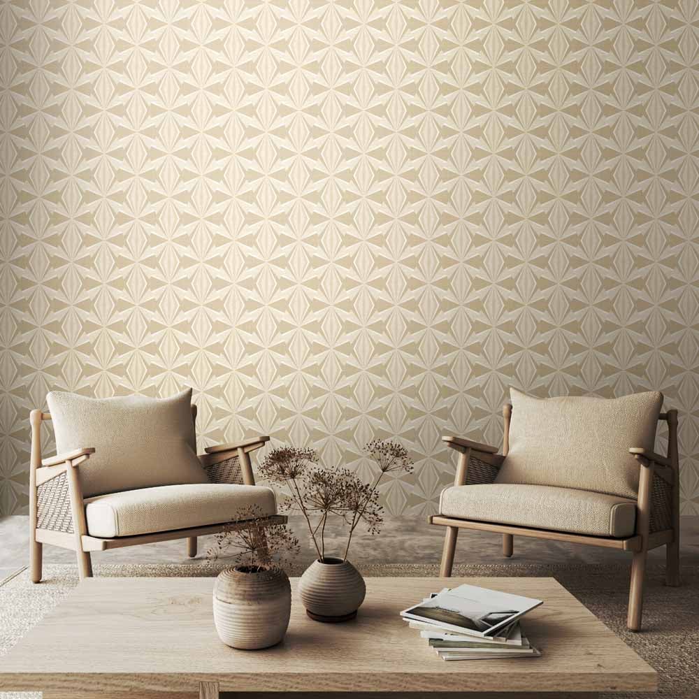 Hoopla Walls Sunray Diamond Beige Non Woven Wallpaper Image 2