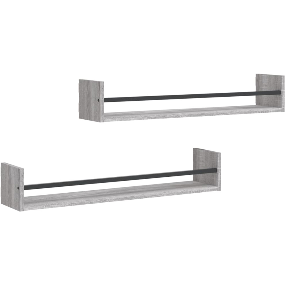 vidaXL 80 x 16 x 14cm Set of 2 Grey Sonoma Wall Shelf Image 1
