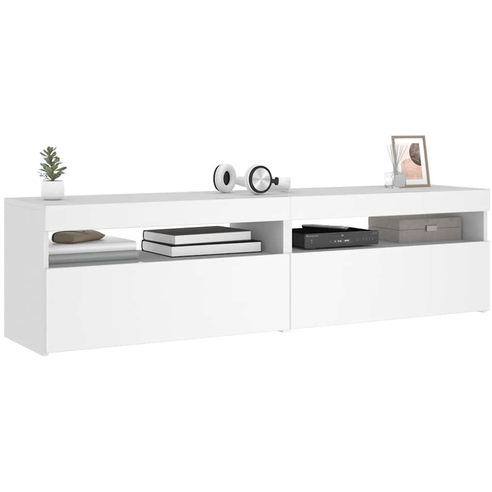 vidaXL Single Door Single Shelf White TV Cabinet with LED Lights Set of 2 Image 6
