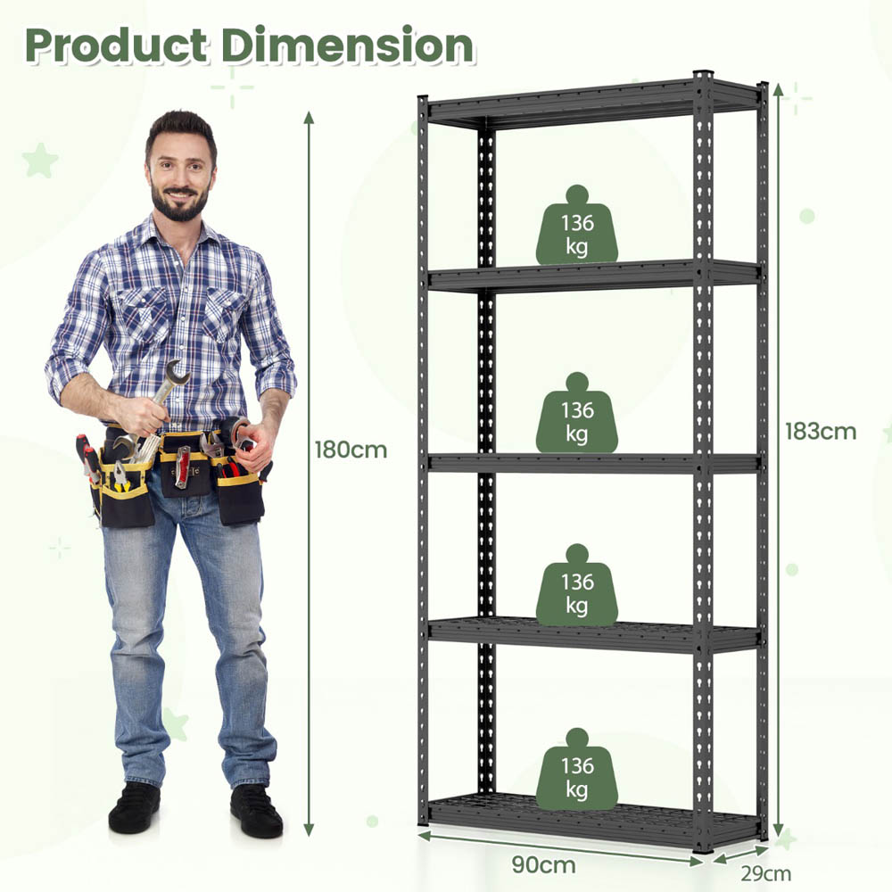 Costway 5 Shelf Black Warehouse Shelving Unit Image 9