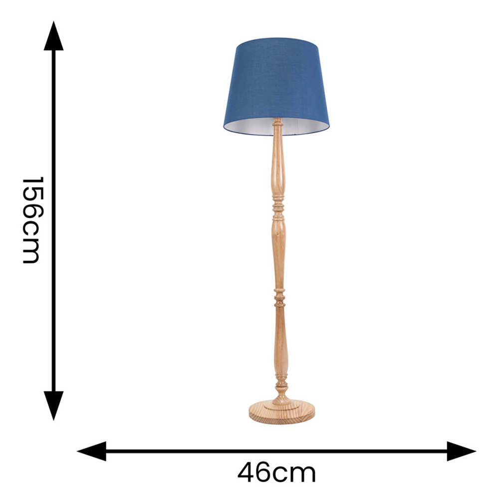 ValueLights Victoria Navy Blue Fabric Tapered Shade Light Wood Traditional Stem LED Floor Lamp Image 5