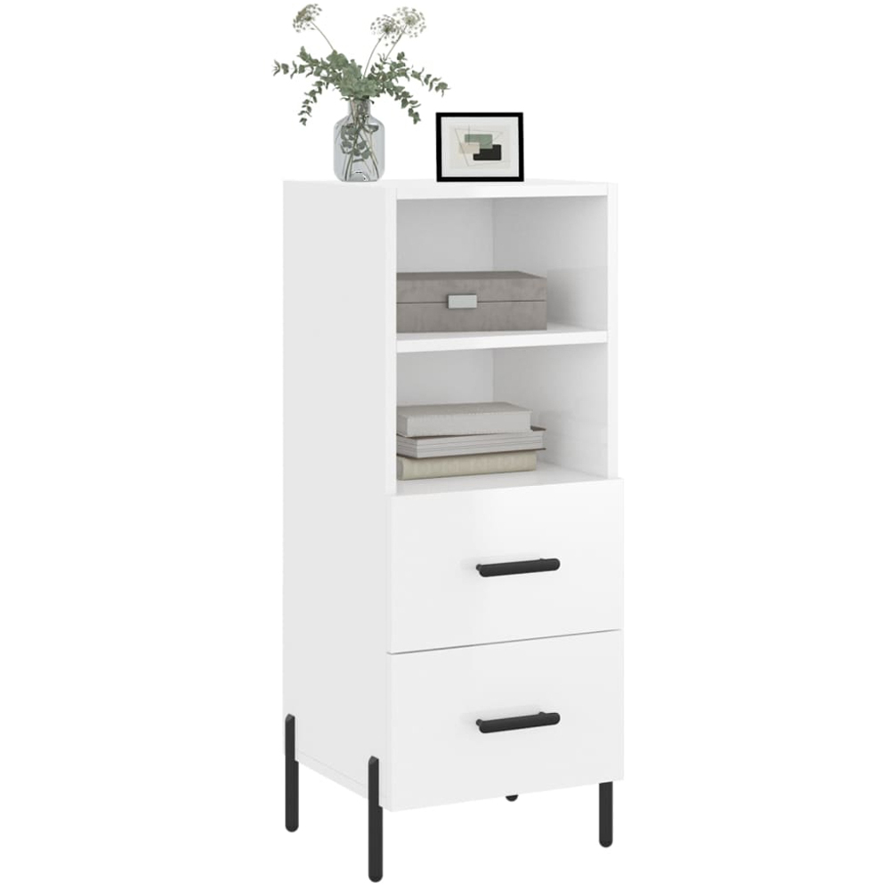 vidaXL 2 Drawer 2 Shelf High Gloss White Sideboard Image 3