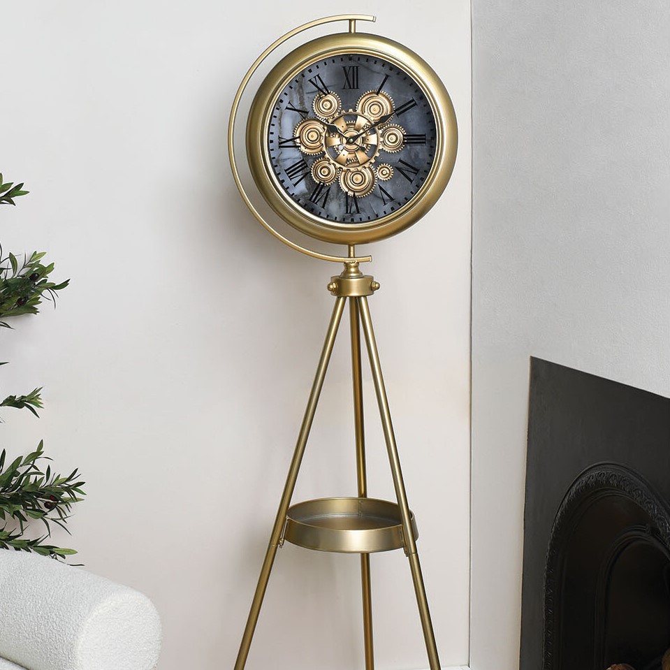 Tripod Floor Clock with Table - Brass Image 1