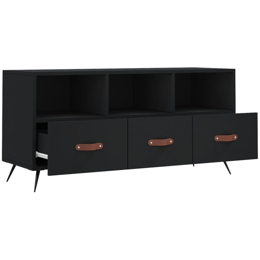 vidaXL 3 Drawer 3 Shelf Black TV Cabinet Image 6