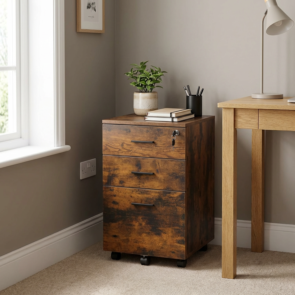 Brown 3 Drawer Wooden Filing Cabinet Brown Image 8