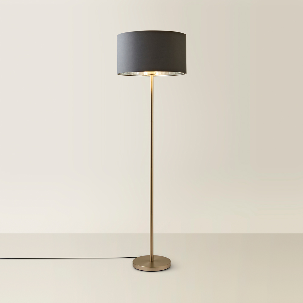 ValueLights Charlie Charcoal and Metallic Shade Chrome Floor Lamp and Bulb Image 5