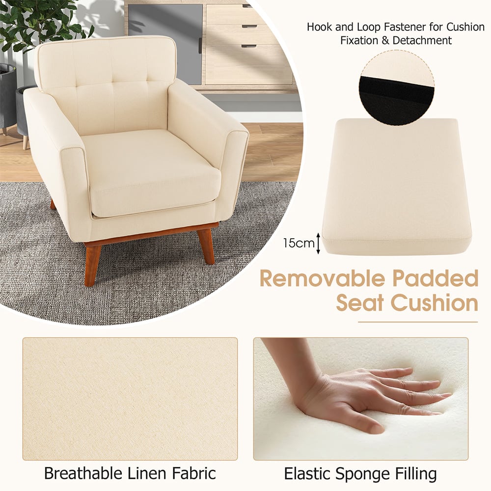 Costway Beige Padded Accent Armchair Image 6