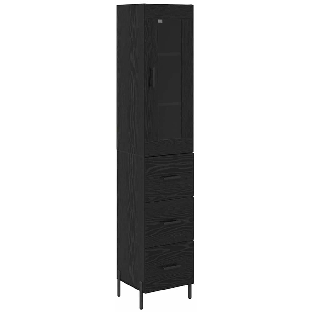 vidaXL Single Glass Door 3 Drawer 3 Shelf Black Oak Highboard with Metal Legs Image 2