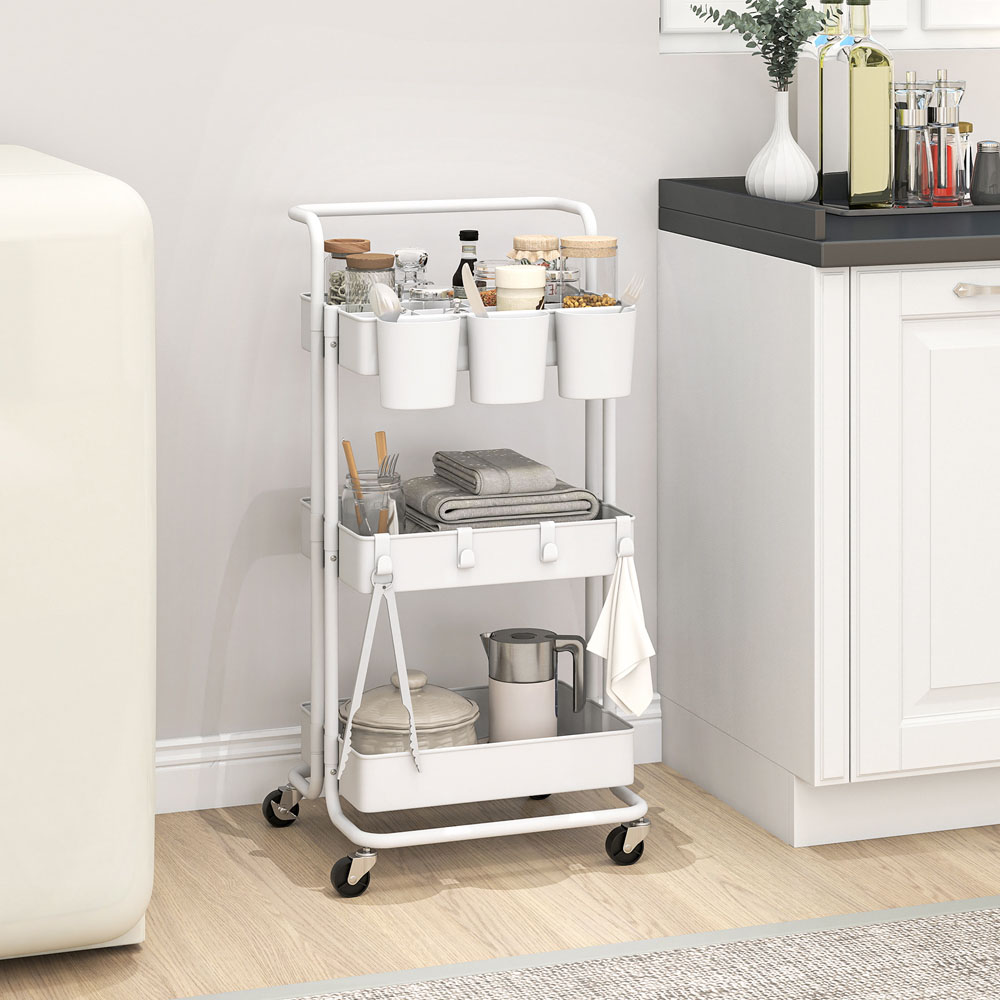HOMCOM 3-TierWhite Utility Cart Image 2