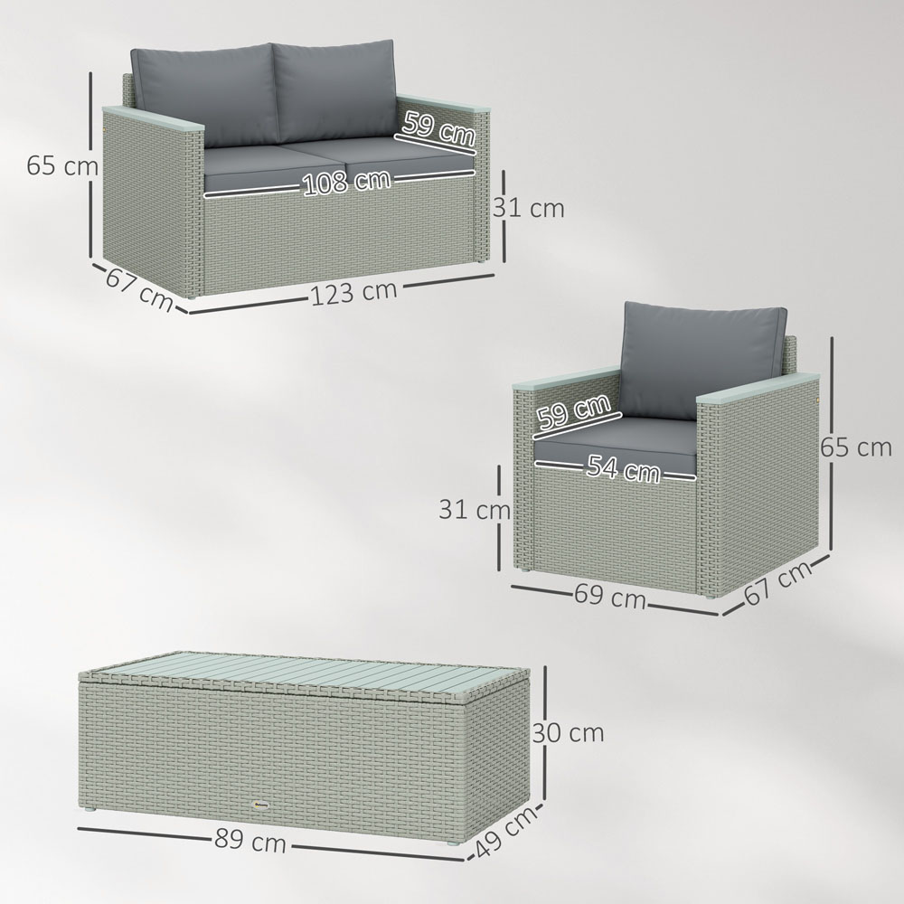 Outsunny 4 Seater Light Grey Rattan Garden Furniture Set Image 9